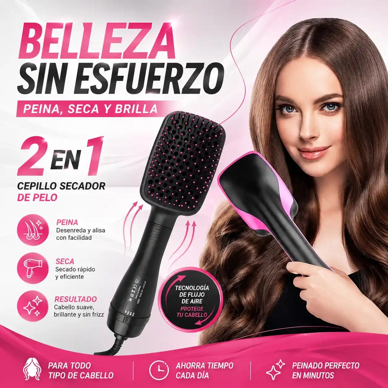 Cabello liso, seco y sin frizz en 10 minutos sin dañarlo
