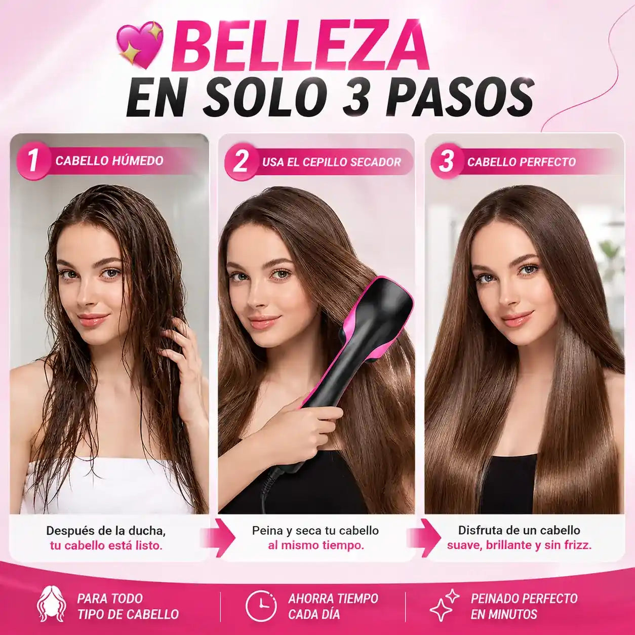 Cabello liso, seco y sin frizz en 10 minutos sin dañarlo
