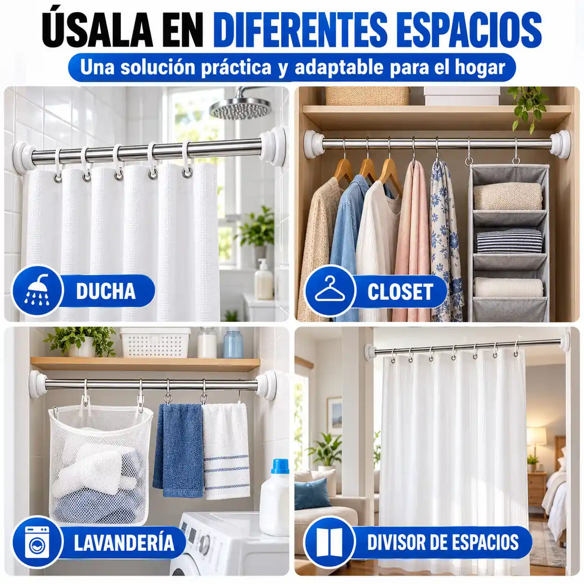 Cuelga tu cortina o tu ropa en 30 segundos, sin hacerle un solo agujero a la pared