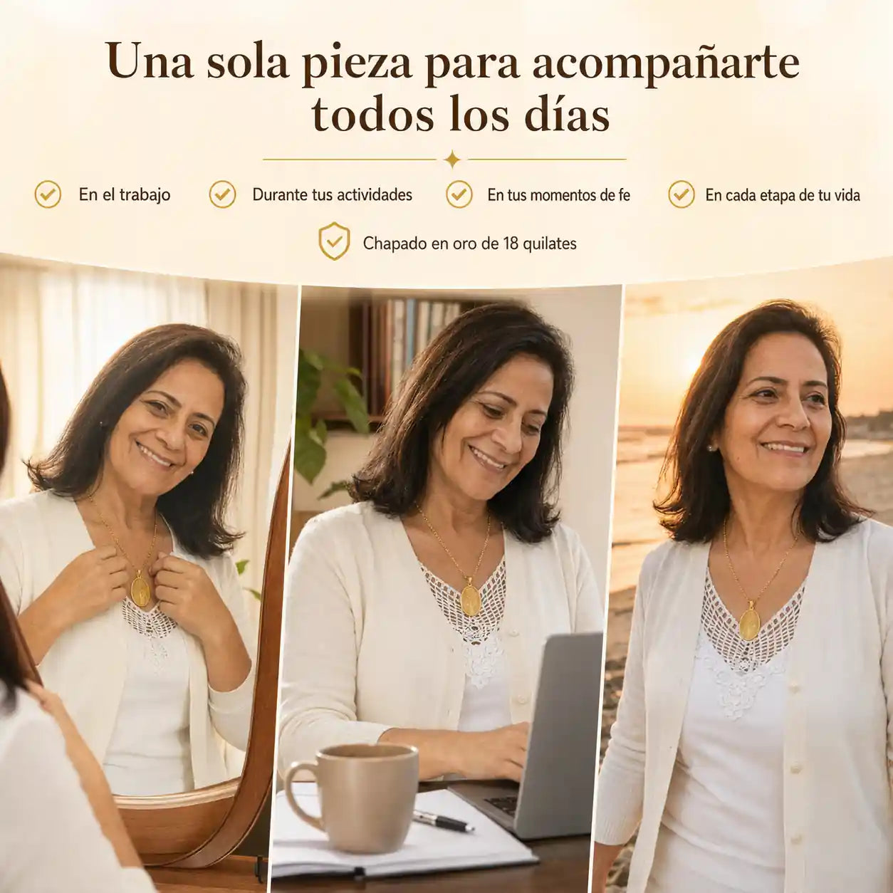 Lleva a la Virgen del Carmen contigo, en oro de 18 quilates