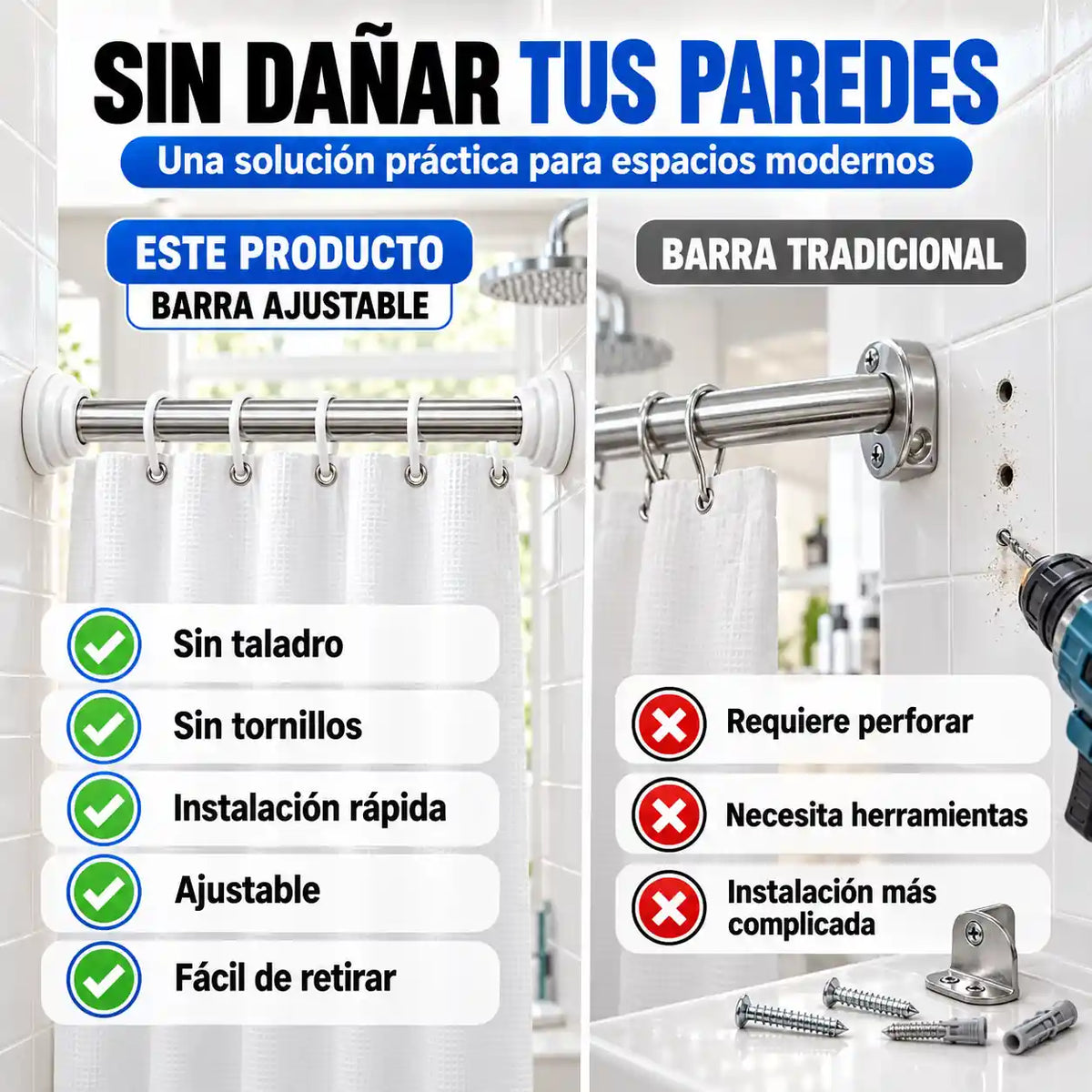 Cuelga tu cortina o tu ropa en 30 segundos, sin hacerle un solo agujero a la pared